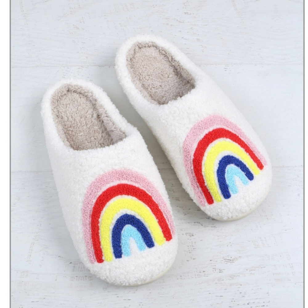 NWT Rainbow Fuzzy Slippers